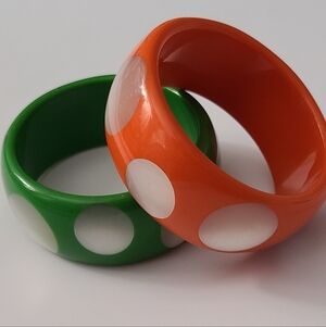 Vintage Lucite Glow Bracelets Bangles MCM Polkadot Green Orange Bakelite ?